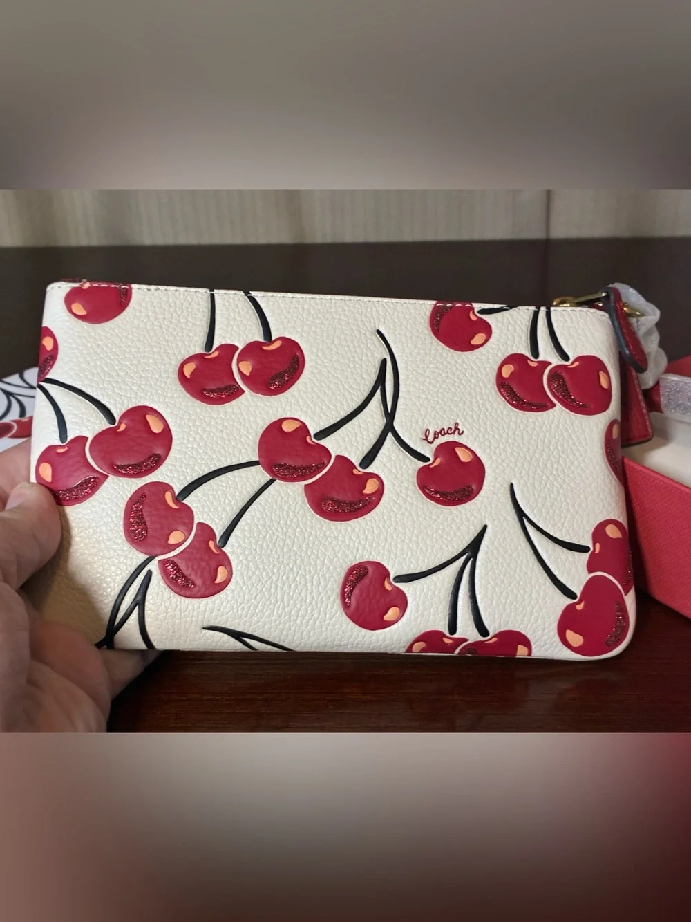 Coach Cherry Print Zip Wristlet
